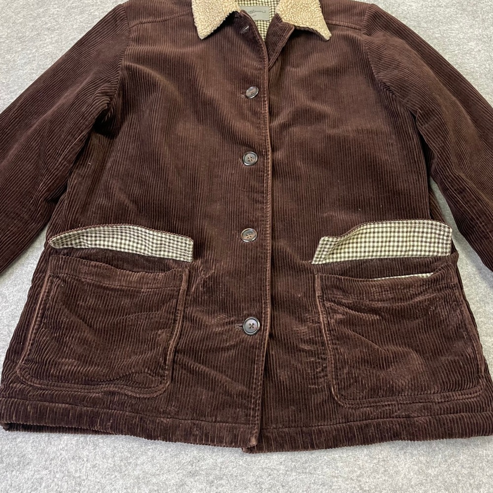 Vintage Eddie Bauer Womens Brown Corduroy Barn Jacket M Teddy Collar Y2K - Picture 8 of 16